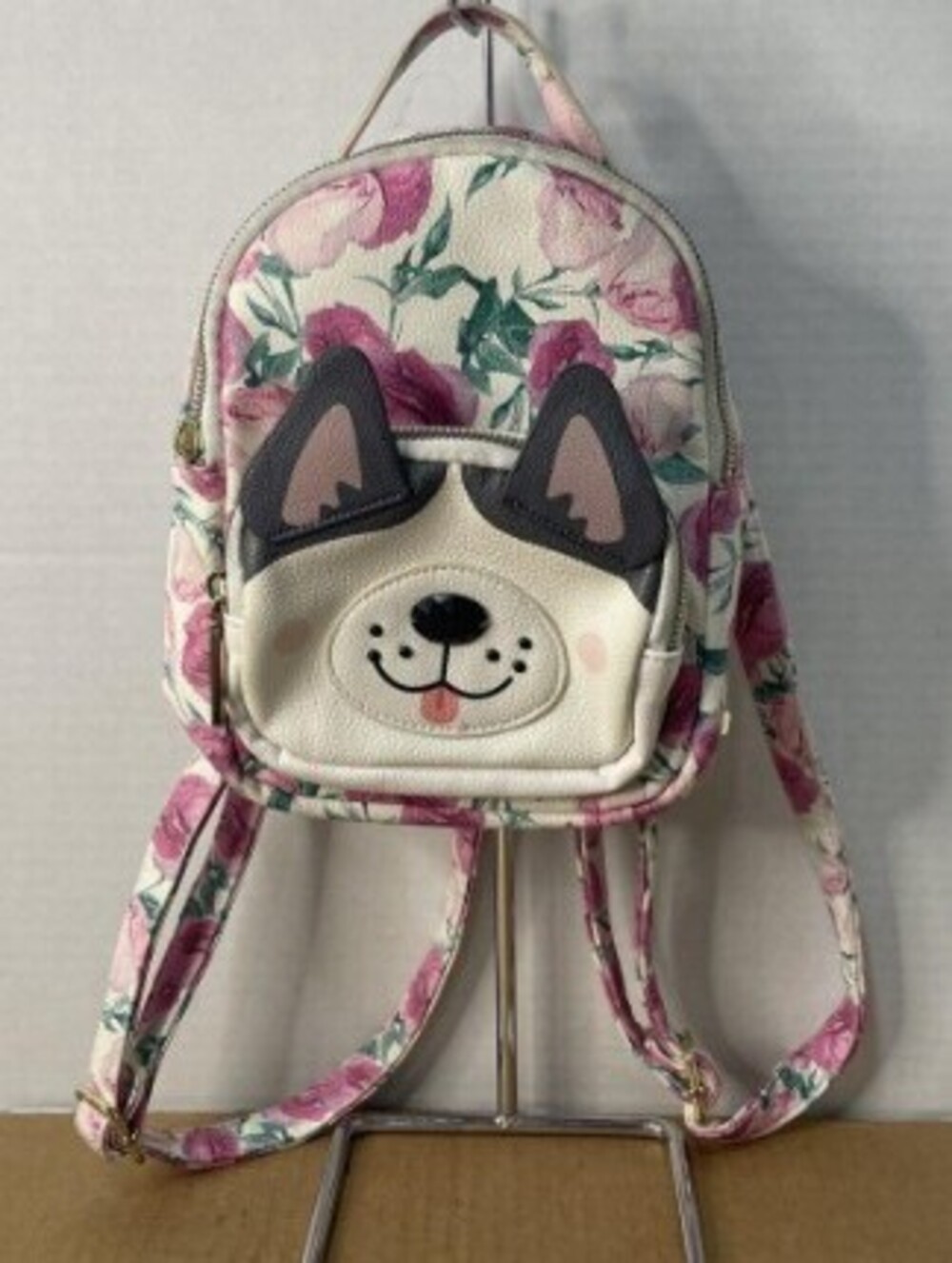 Betsey Johnson Floral French Bulldog Mini Backpack Novelty Purse.